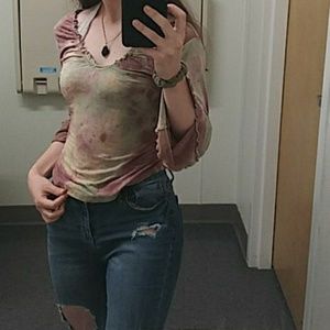 Tie dye long sleeve off the shoulder top